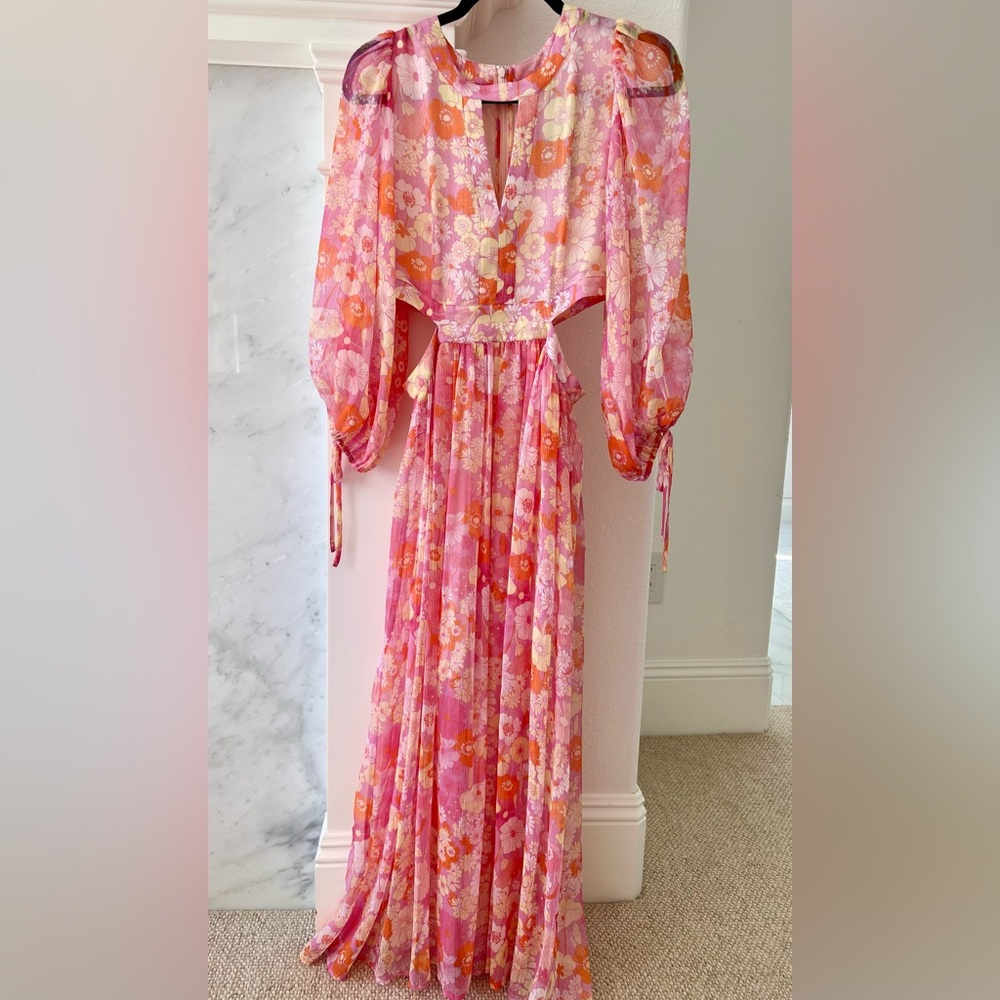 NWT • Maje Flower Power Cutout Maxi Dress, Pink and Orange